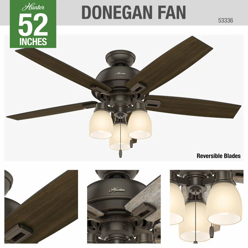 Hunter Fan Company 52" Donegan With 3 Lights Onyx Bengal Ceiling Fan With Light 11 Hunter Fan Company 52" Donegan With 3 Lights Onyx Bengal Ceiling Fan With Light - Image 11