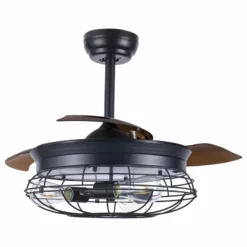 Bella Depot 42" Vintage Industrial Ceiling Fan With Retractable Blades, Remote Control, Black
