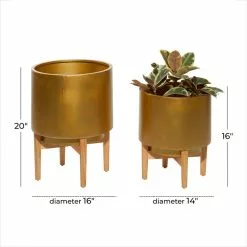 CosmoLiving By Cosmopolitan Metal Planters, 20", 16"H, 2-Piece Set, Gold, 15.85"lx15.85"wx20.1"h -Ceiling Lighting Shop d1e1304700523197 2053 w800 h800 b0 p0
