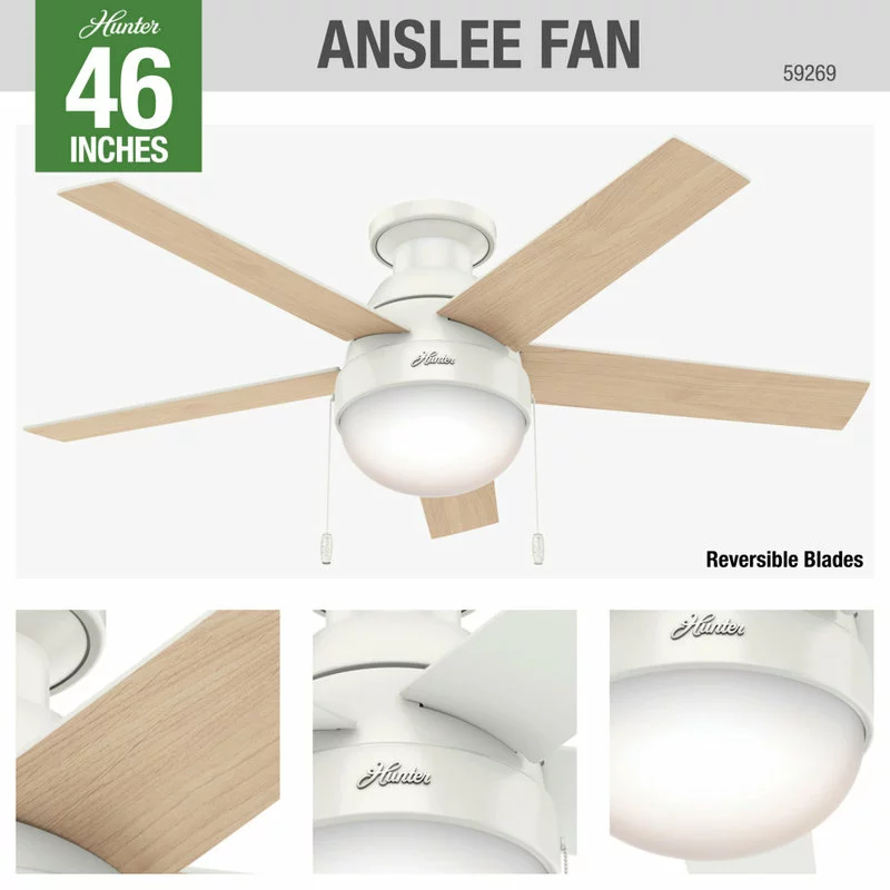 Hunter Fan Company 46" Anslee Low Profile Ceiling Fan With Light, Fresh White 10 Hunter Fan Company 46" Anslee Low Profile Ceiling Fan With Light, Fresh White - Image 10