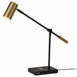 Adesso Collette Wireless Charging LED Desk Lamp, Black And Antique Brass