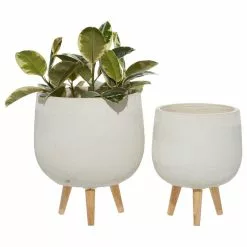 Brimfield & May Set Of 2 White Polystone Planter, 15", 17", White