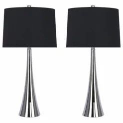 Lumisource 29.5" Polished Nickel Mirrored Metal Table Lamp, Set Of 2