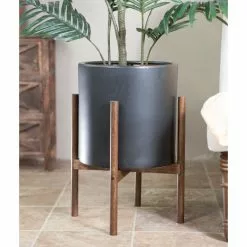 UPshining Ceramic Pot Mid Century Planter 13" Black +Round Plant Stand Set Dark Walnut -Ceiling Lighting Shop d4a1e1e40c87c4fe 7440 w800 h800 b0 p0