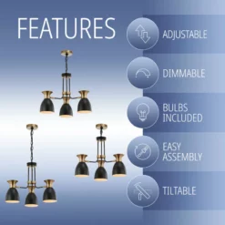 JONATHAN Y Edison Metal LED Pendant, Black, Brass Gold, Width: 20" -Ceiling Lighting Shop d561563c037e2fd6 9035 w800 h800 b0 p0