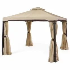 GDFStudio GDF Studio Sonoma Outdoor Gazebo Canopy With Net Drapery, Beige