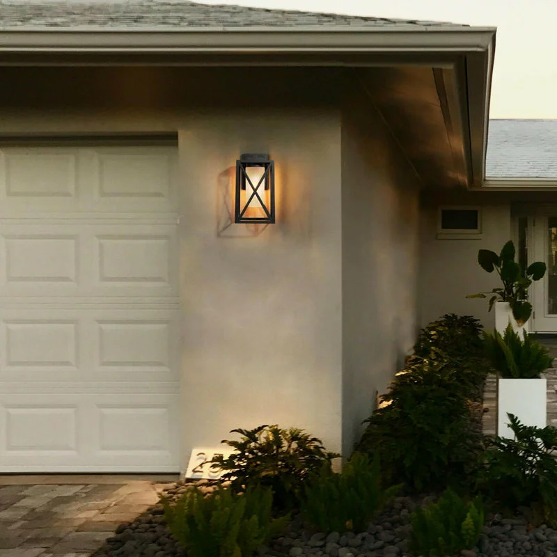 LALUZ Farmhouse Black Lantern Outdoor Wall Lighting Sconces With Glass Shade 5 LALUZ Farmhouse Black Lantern Outdoor Wall Lighting Sconces With Glass Shade - Image 5