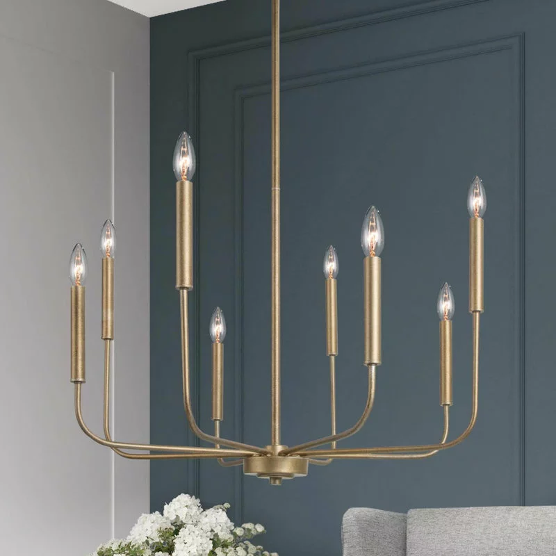 LNC Lighting LNC 8-Light Antique Gold Modern And Contemporary Linear Chaderlier 36"H 3 LNC Lighting LNC 8-Light Antique Gold Modern And Contemporary Linear Chaderlier 36"H - Image 3