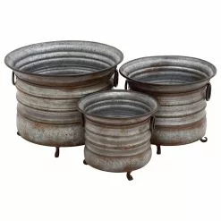 Brimfield & May Set Of 3 Grey Metal Farmhouse Planter, 20", 16", 13" 20267