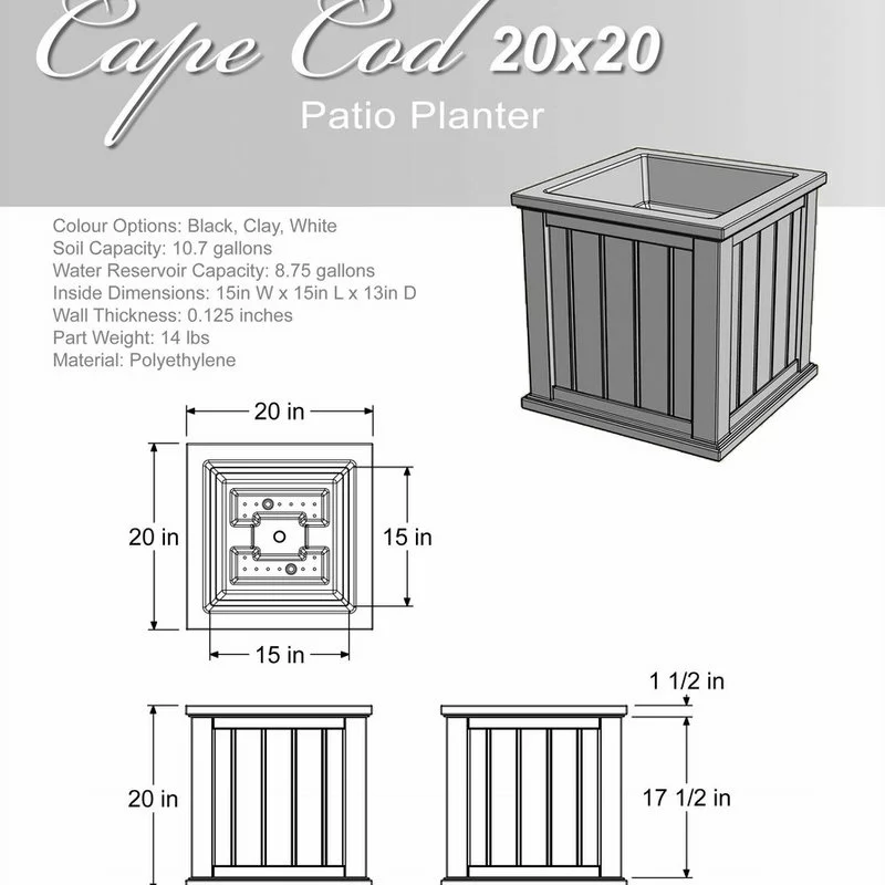 Mayne - Outdoor Products Of Distinction 20"x20"x20" Cape Cod Patio Planter, Black 5 Mayne - Outdoor Products Of Distinction 20"x20"x20" Cape Cod Patio Planter, Black - Image 5