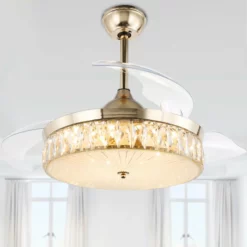 Bella Depot Decorative Gold Drum Ceiling Fan With Light And Remote, Foldable Blade, French Gold, Neutral White (4000k)