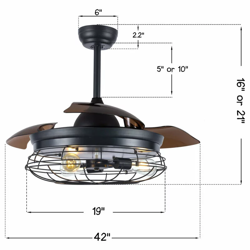 Bella Depot 42" Vintage Industrial Ceiling Fan With Retractable Blades, Remote Control, Black 6 Bella Depot 42" Vintage Industrial Ceiling Fan With Retractable Blades, Remote Control, Black - Image 6
