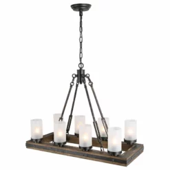 LALUZ 30 Inch 8-Light Farmhouse Wood Linear Kitchen Island Chandelier -Ceiling Lighting Shop dc214c23027a0371 1699 w800 h800 b1 p0