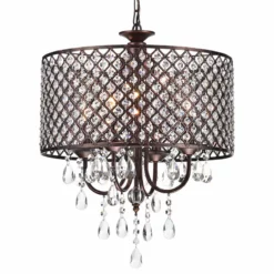 Edvivi Lighting Marya 4-Light Antique Copper Round Beaded Drum Chandelier Hanging Crystals Glam