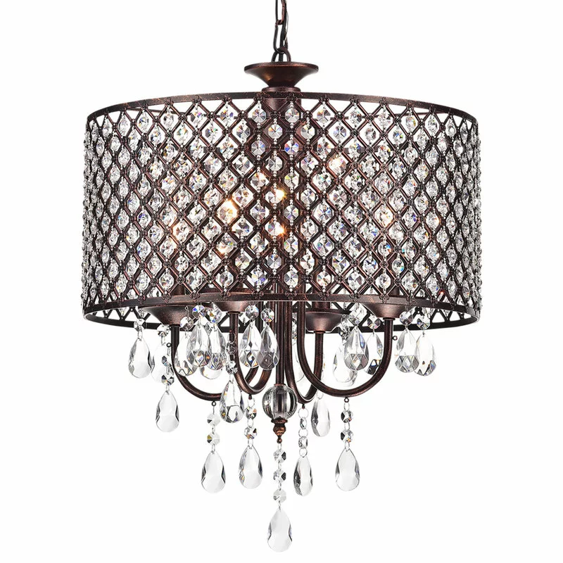 Edvivi Lighting Marya 4-Light Antique Copper Round Beaded Drum Chandelier Hanging Crystals Glam 1 Edvivi Lighting Marya 4-Light Antique Copper Round Beaded Drum Chandelier Hanging Crystals Glam