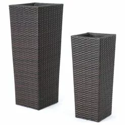 GDFStudio GDF Studio 2-Piece Eden Outdoor Wicker Flower Pots, Multibrown