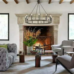 Vanity Art LLC Farmhouse Wagon Wheel 12-Light Chandelier, California Walnut/Classic Blac -Ceiling Lighting Shop dec1270e018a613c 9986 w800 h800 b0 p0