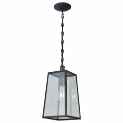 AA Warehousing 1-Light Outdoor Hanging Lantern In Imperial Black Finish And Clear Glass Shade