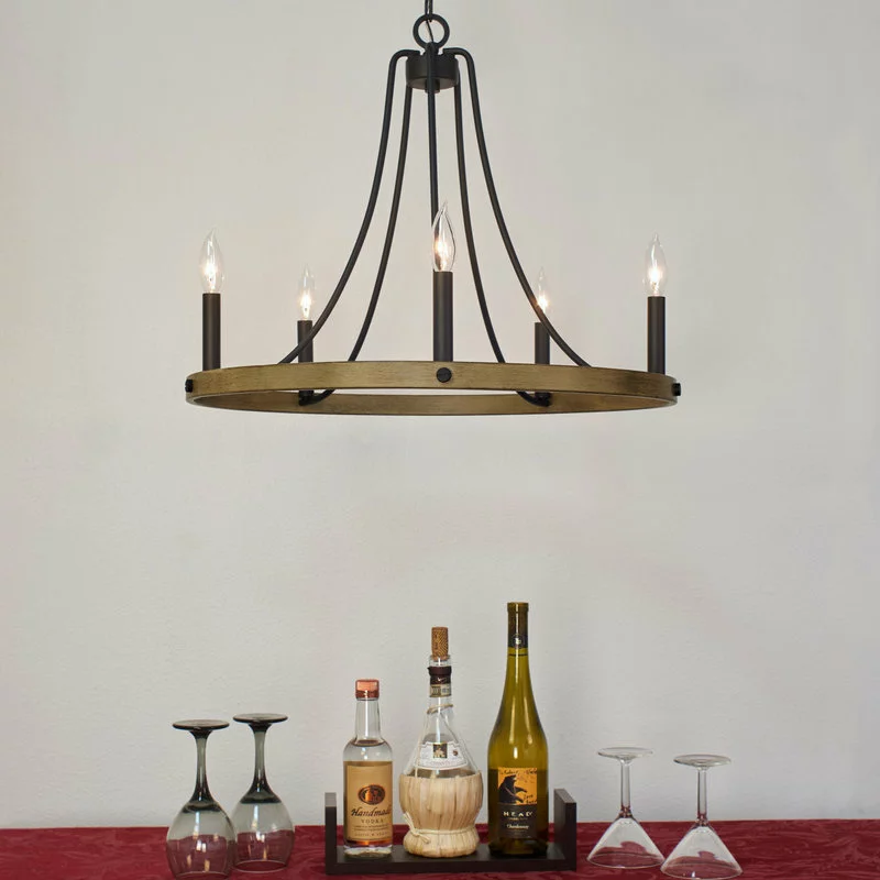 Kira Home Fairbrook 24.5" Rustic Farmhouse Wagon Wheel Chandelier, Round Kitchen 3 Kira Home Fairbrook 24.5" Rustic Farmhouse Wagon Wheel Chandelier, Round Kitchen - Image 3