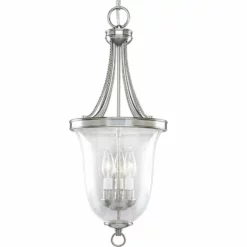 Progress Lighting 3-Light Foyer With Clear Seeded Glass Bowl, Brushed Nickel
