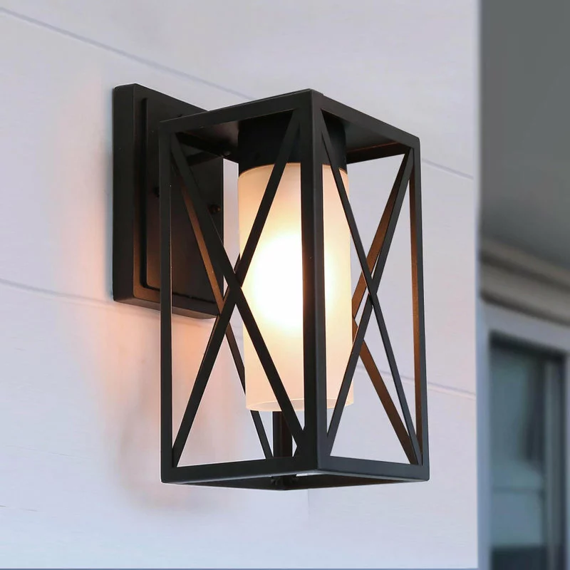 LALUZ Farmhouse Black Lantern Outdoor Wall Lighting Sconces With Glass Shade 1 LALUZ Farmhouse Black Lantern Outdoor Wall Lighting Sconces With Glass Shade