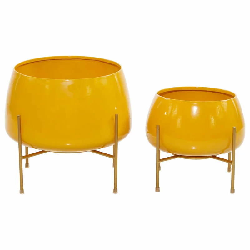 Brimfield & May Modern Yellow Metal Planter 51974 3 Brimfield & May Modern Yellow Metal Planter 51974 - Image 3