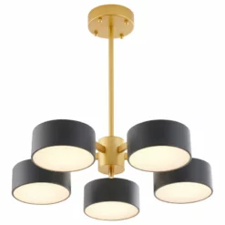 Design Living Gold Frame Flushmount Light Fixture, Black Shades, White Shade Cover