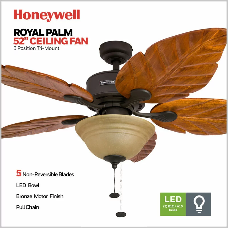 Honeywell Ceiling Fans Honeywell Sabal Palm Bronze Ceiling Fan With Light, Carved Wood Blades, Bronze 2 Honeywell Ceiling Fans Honeywell Sabal Palm Bronze Ceiling Fan With Light, Carved Wood Blades, Bronze - Image 2