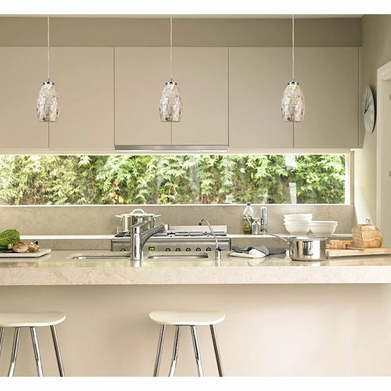 Kira Home Coast 9" Oval Pendant Light, Hand-Crafted Mosaic Sea Shell Glass, / 2 Kira Home Coast 9" Oval Pendant Light, Hand-Crafted Mosaic Sea Shell Glass, / - Image 2