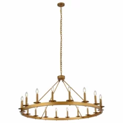 Aiwen 18-Light Wagon Wheel Chandelier Industrial Candle Pendant Lights, Gold