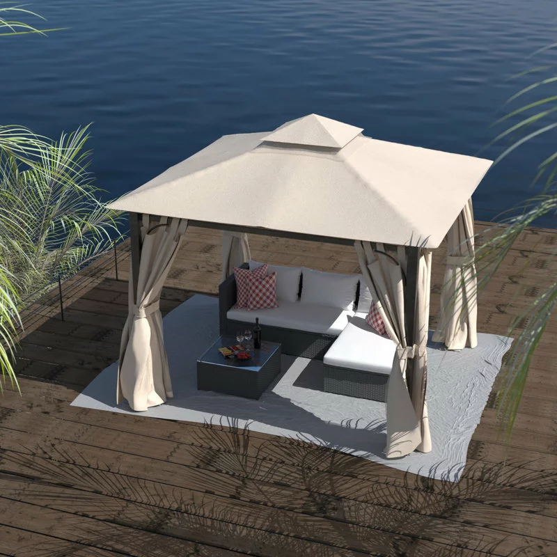 Moprem Home Garden Gazebo Polyester Fabric 10' X 10' Patio Double Roof Vented Gazebo 7 Moprem Home Garden Gazebo Polyester Fabric 10' X 10' Patio Double Roof Vented Gazebo - Image 7