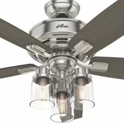 Hunter Fan Company Bennett Brushed Nickel Ceiling Fan With Light And Remote, 52" -Ceiling Lighting Shop e5f1af650f8fd487 7744 w800 h800 b0 p0