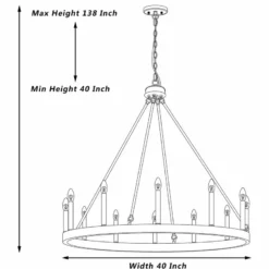 Vanity Art LLC Farmhouse Wagon Wheel 12-Light Chandelier, California Walnut/Classic Blac -Ceiling Lighting Shop e6217c5e018a6140 9986 w800 h800 b1 p0