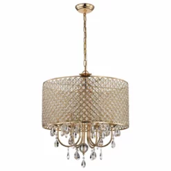 Edvivi Lighting 6-Light Gold Round Beaded Drum Chandelier With Hanging Crystals -Ceiling Lighting Shop e74111cb0fc2fbd7 0991 w800 h800 b1 p0