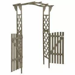 Vida XL International B.V. VidaXL Solid Firwood Pergola With Gate Gray Outdoor Wooden Arbor Gate Arch -Ceiling Lighting Shop e7a1e29c028b1f82 2313 w800 h800 b1 p0