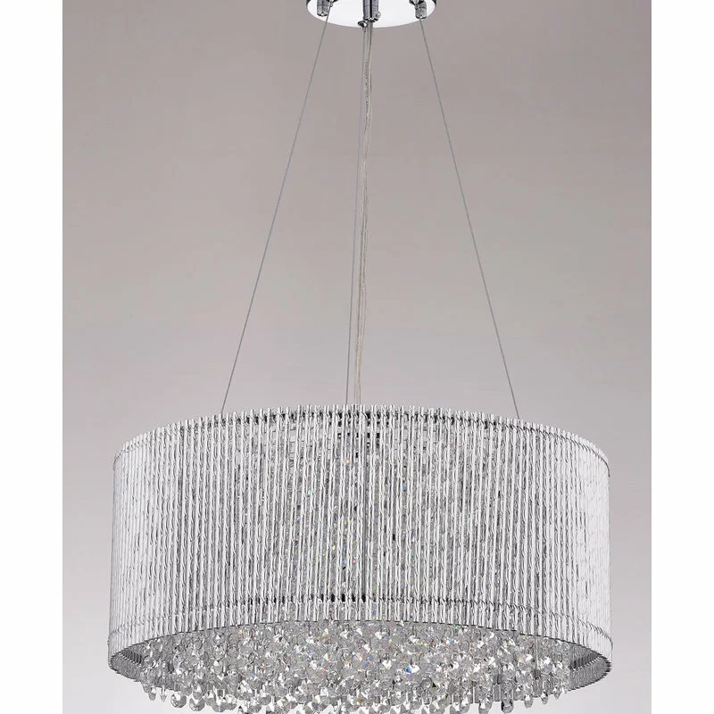 Edvivi Lighting Pamina 4-Light Chrome Tubes Drum Shade Chandelier With Hanging Crystals Glam 4 Edvivi Lighting Pamina 4-Light Chrome Tubes Drum Shade Chandelier With Hanging Crystals Glam - Image 4