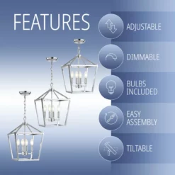 JONATHAN Y Pagoda 4-Bulb Lantern Metal LED Pendant, Chrome, 12" -Ceiling Lighting Shop e8513c3a03c96138 1343 w800 h800 b0 p0