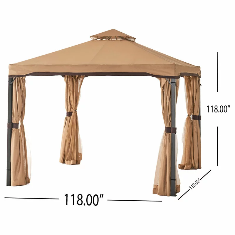 GDFStudio GDF Studio Sonoma Outdoor Gazebo Canopy With Net Drapery, Light Brown 3 GDFStudio GDF Studio Sonoma Outdoor Gazebo Canopy With Net Drapery, Light Brown - Image 3