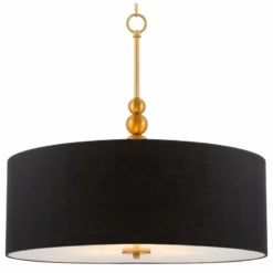 Kira Home Adelade 22" Drum Pendant Chandelier, Black Fabric Shade, Glass