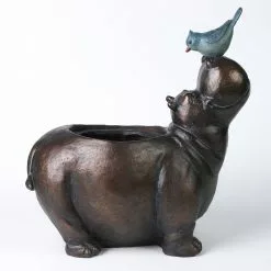 LuxenHome Brown Hippo And Blue Bird MgO Flower Pot Planter -Ceiling Lighting Shop ebe1ff3b0c478f25 0865 w800 h800 b0 p0