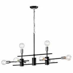 Edvivi Lighting 8-Light Black And Chrome Exposed Bulb Linear Chandelier