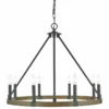 Lighting Favoriets 8 Light Wagon Wheel Candle Chandelier In Washed Wood And Black