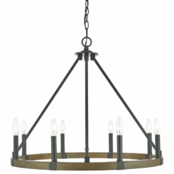 Lighting Favoriets 8 Light Wagon Wheel Candle Chandelier In Washed Wood And Black