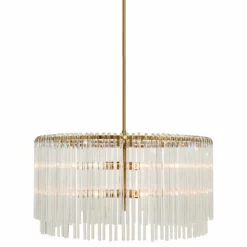 ELLE B Vienne Brushed Gold Round Chandelier With Glass Rods