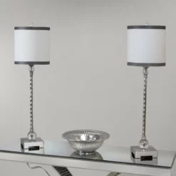 Lumisource 31.5" Brushed Nickel Buffet Table Lamps With White Fabric Drum Shades, Set Of 2 -Ceiling Lighting Shop ede15093027d0df4 9804 w800 h800 b0 p0