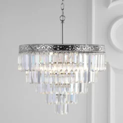JONATHAN Y Wyatt 2-Light Crystal LED Chandelier, Polished Nickel/ Clear, Width: 20"