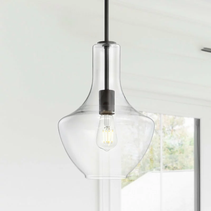 JONATHAN Y Watts 10.5" Glass, Metal LED Pendant, Oil Rubbed Bronze/Clear, Width: 10.5" 1 JONATHAN Y Watts 10.5" Glass, Metal LED Pendant, Oil Rubbed Bronze/Clear, Width: 10.5"
