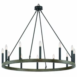 Vanity Art LLC Farmhouse Wagon Wheel 12-Light Chandelier, California Walnut/Classic Blac