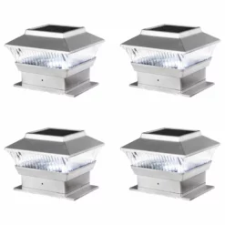 Glitzhome 5.75"L Solar Powered LED Fence Post Cap Light, Set Of 4, Silver