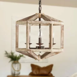 Oaks Aura 3-Light Antique Wood Chandelier, Weathered Wood